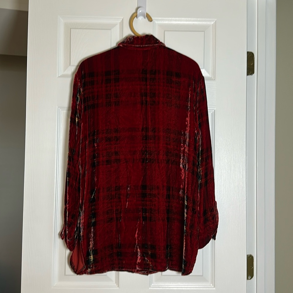 Coldwater Creek Red Plaid Velvet Button Down Shirt Small - Picture 4 of 4